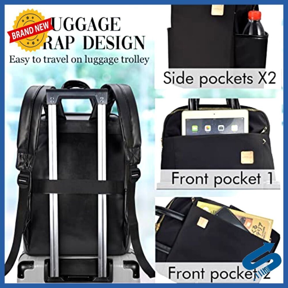 Slim Laptop Backpack PU Leather Lightweight Water-Resistant Business Travel Work - Picture 4 of 6